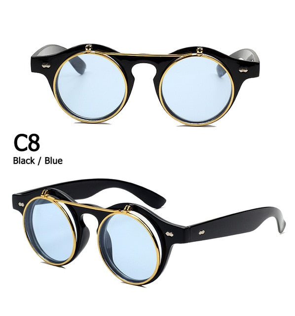 Round Flip Up SteamPunk Sunglasses