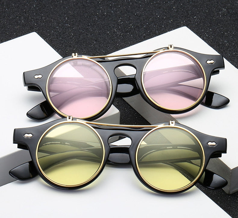 Round Flip Up SteamPunk Sunglasses