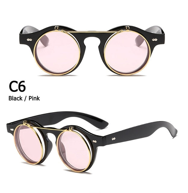 Round Flip Up SteamPunk Sunglasses