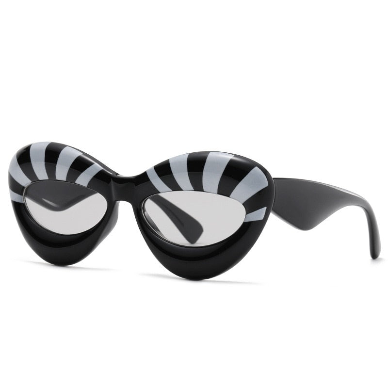 Women Stripe Cat Eye Sunglasses