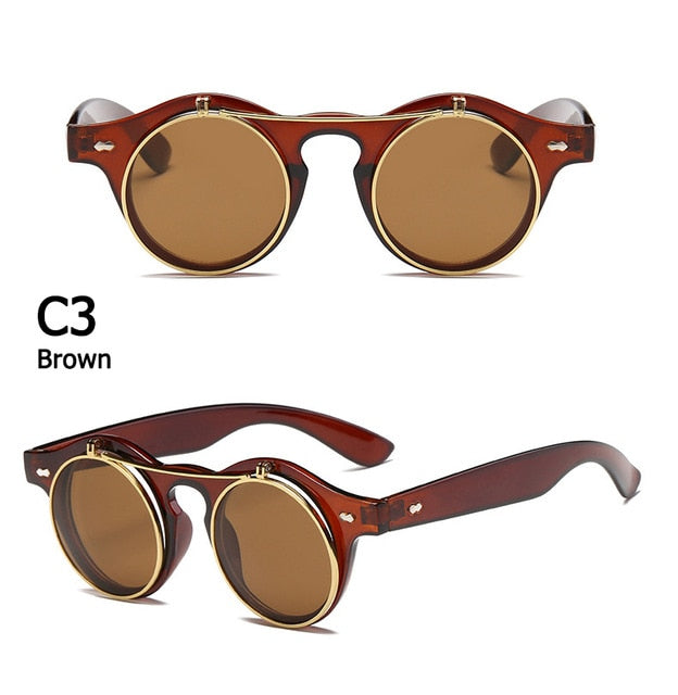 Round Flip Up SteamPunk Sunglasses