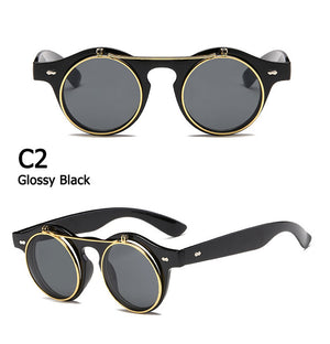 Round Flip Up SteamPunk Sunglasses